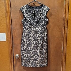 Maggy London Black and Cream Rose Dress